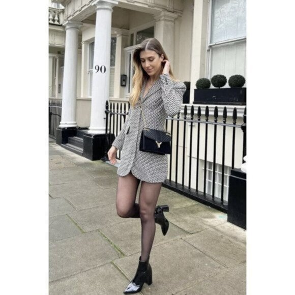 NWT Zara Houndstooth Blazer Dress Black / White 8342/334 Women Size XS - Picture 13 of 16